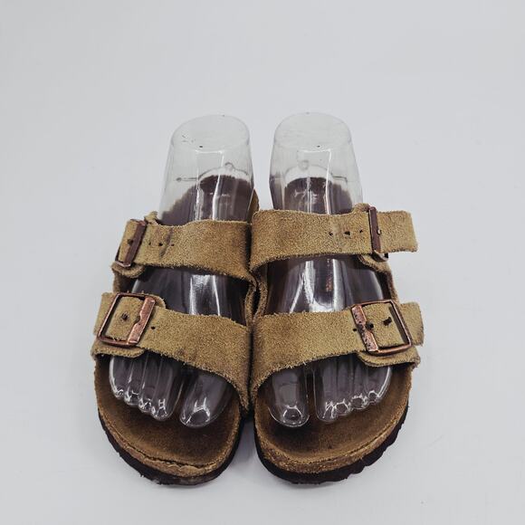 Birkenstock Arizona Soft Footbed Slide Suede Leather Sandal Taupe Women's 9 - Picture 2 of 9